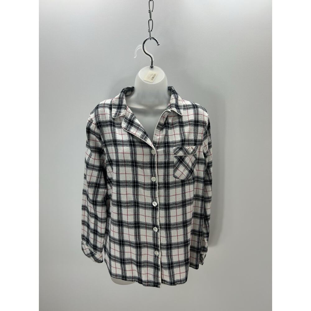 Croft & Barrow Women's Long Sleeve Plaid Shirt Gray White Size Medium M Top